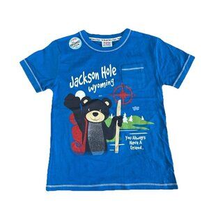 Pocket Pals Organic Cotton Youth Shirt Souvenir Jackson Hole Wyoming Bear Blue